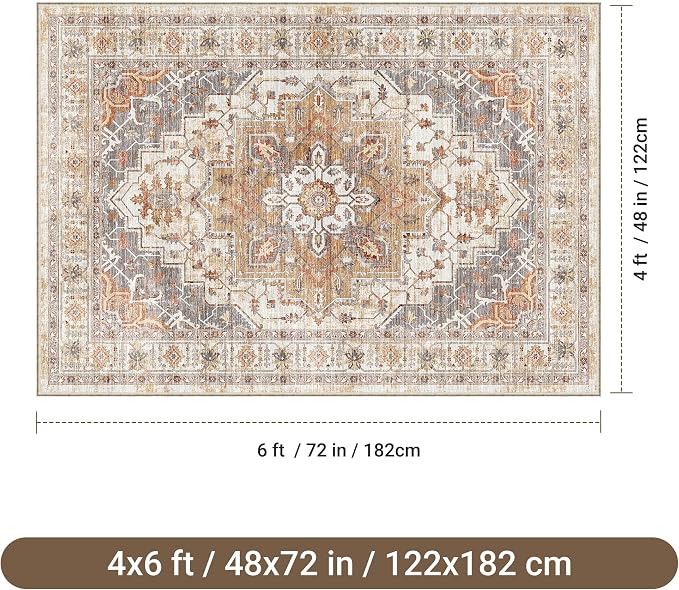 befbee 4x6 Rugs for Living Room Bedroom, Non-Slip Washable Rug, Stain Resistant - Image 2