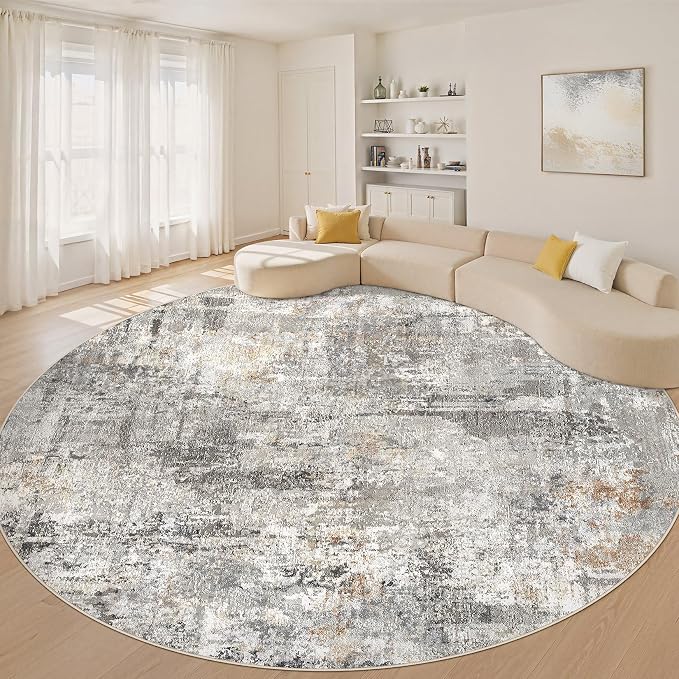 10ft Round Rug Living Room Rugs: 10x10 Washable Circle Large Abstract Modern by LOONGRUG