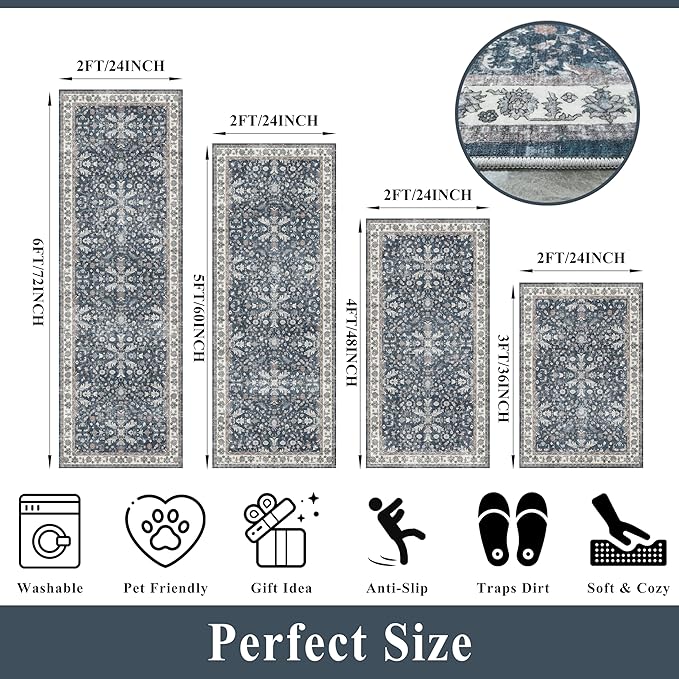 Kitchen Rug Sets 4-Piece with Runner – Washable Non-Slip Floor Mats - Image 2