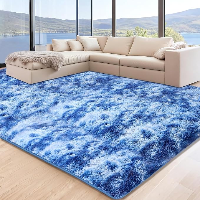 5x7 Area Rugs for Living Room, Tie-Dyed Blue Fluffy Shag Rug for Bedroom Boys by Unknown