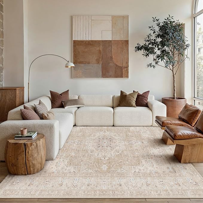 HUGEAR 6x9 Area Rugs Machine Washable Rugs Vintage Beige Living Room Bedroom - Image 2