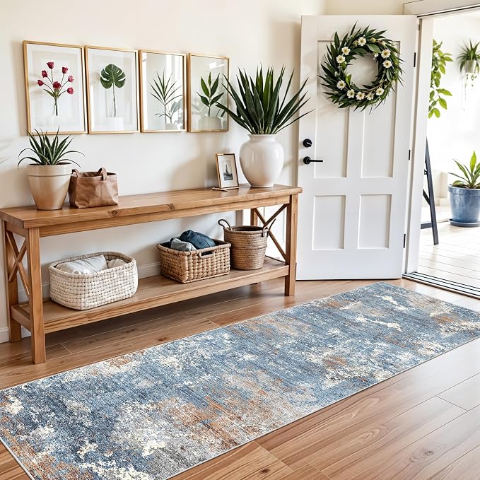 2x8 Washable Non-Slip Hallway Runner Rug – Modern Coastal Abstract Neutral - Image 9