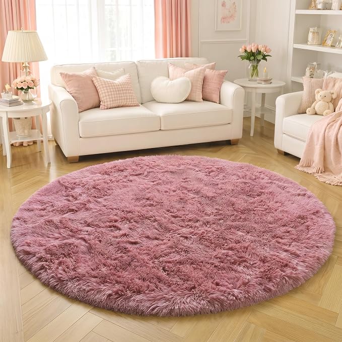 Amdrebio Blush Fluffy Round Rug 4Ft - Image 5