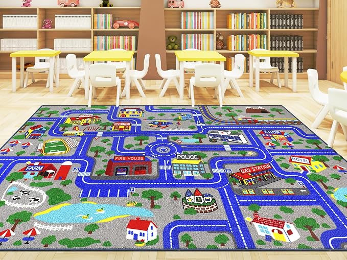 Capslpad Kids Rug Educational Play Rug 6.6' x 9.8' Classroom Traffic Road Kid by CapslpadDirect