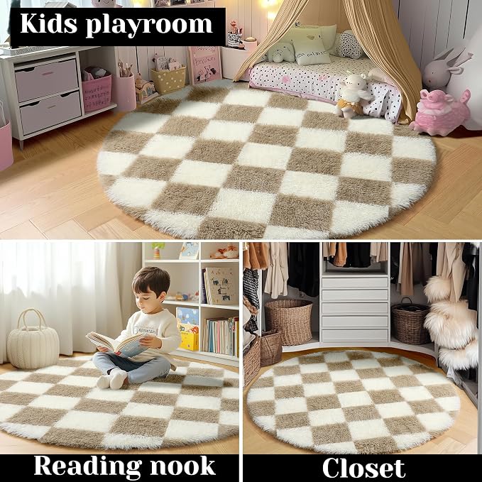 KICMOR Round Rugs 5ft for Bedroom Living Room, Fluffy Soft Circle Area Rug - Image 7