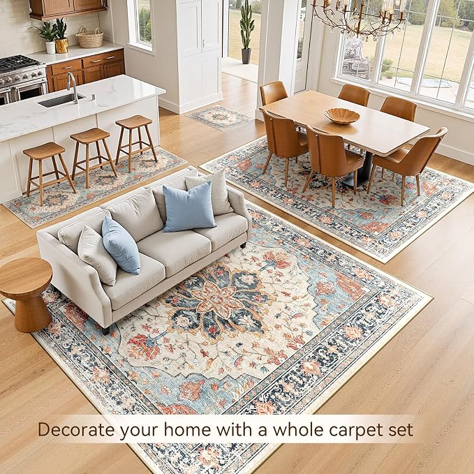 RELEANY Area Rugs 5'x7' Washable Non-Slip, Floral Vintage Distress Medallion - Image 4
