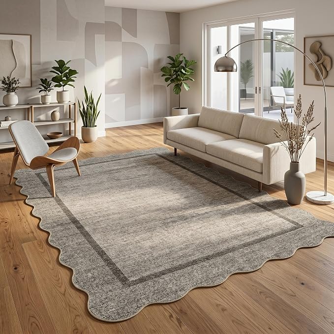 GarveeHome Scalloped Living Room Rug 5x7 Area Rug Washable Area Rug by GarveeHome
