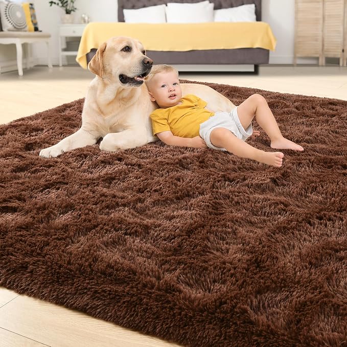 Tepook 6x9 Brown Area Rugs for Living Room Bedroom, Soft Fluffy Plush Shaggy - Image 4