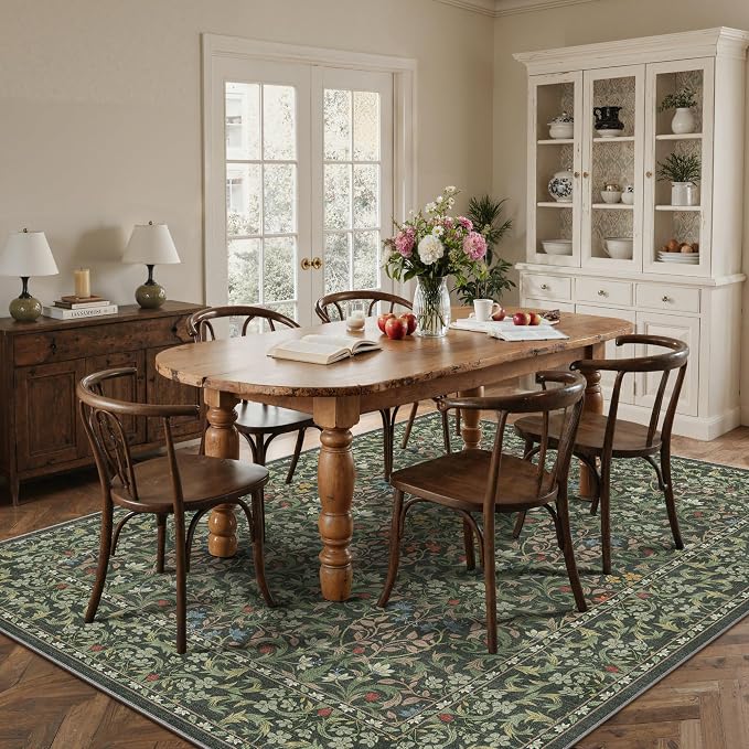 GENIMO 6x9 Washable Area Rug, Non-Slip Vintage Boho Floral Carpet, Soft - Image 4