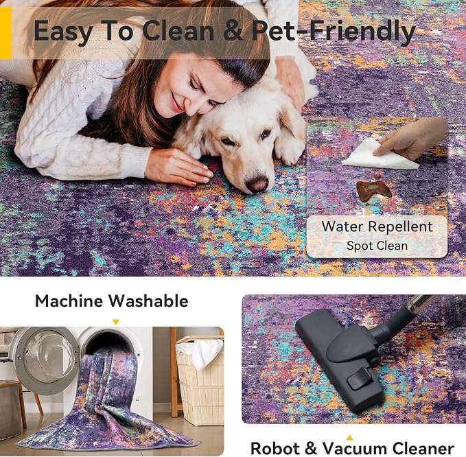 RELEANY Washable Area Rugs 5'x7' Non-Slip Modern Abstract Soft - Image 5