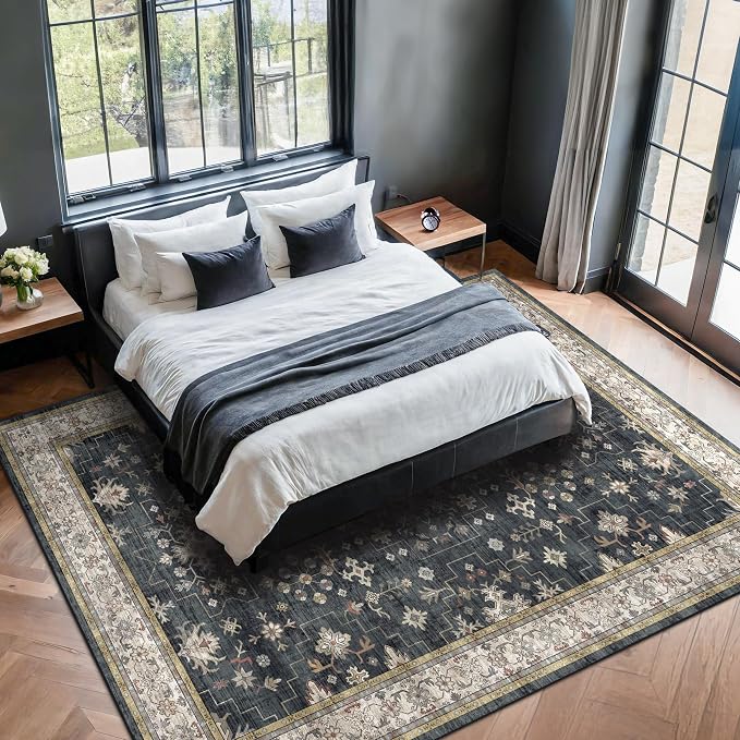 Hazo Haus Black Farmhouse Washable 7x10 Area Rugs - Image 3