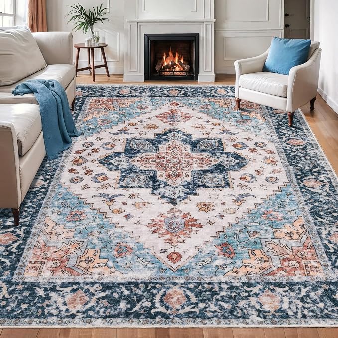SERISSA Boho 8x10 Area Rugs, Washable Vintage Large Living Room Rug Non-Slip by SERISSAHomeDecorCollection
