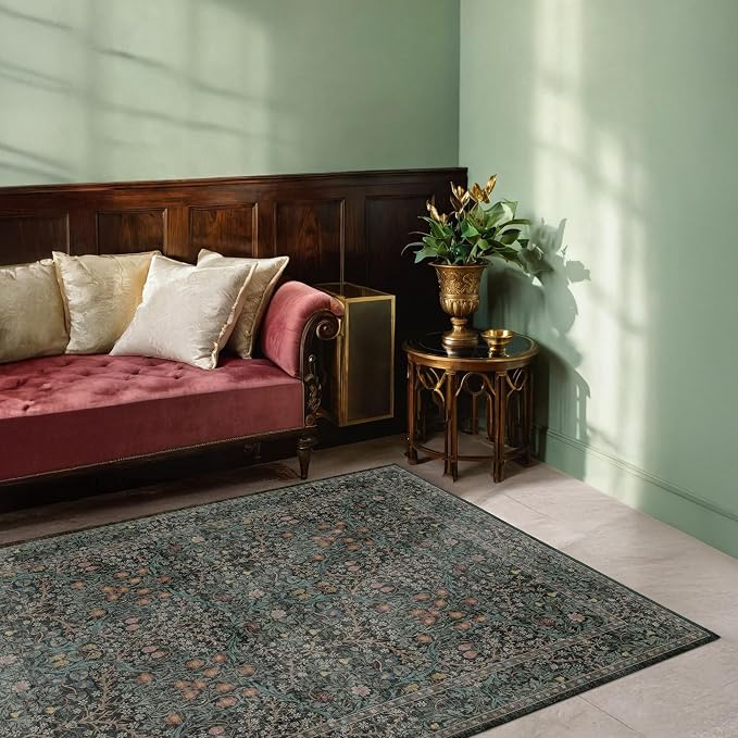 Dark Green 4x6 Entryway Rug, Washable Area Rug 4x6 - Image 9