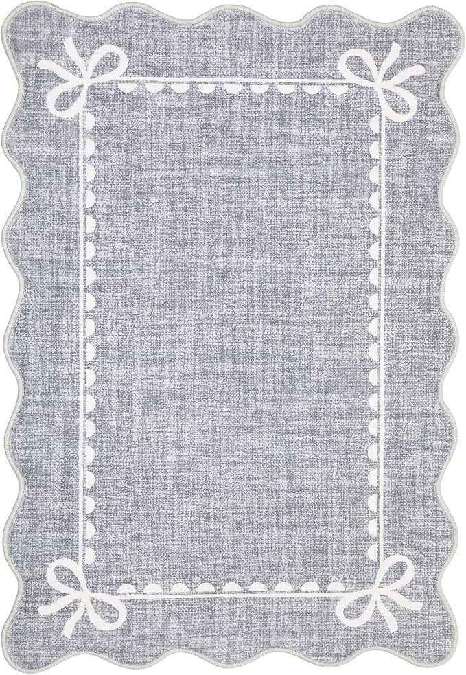 GarveeHome Scalloped Bow Rug for Kitchen Floor, Solid Grey Rug for Dorm - Image 7