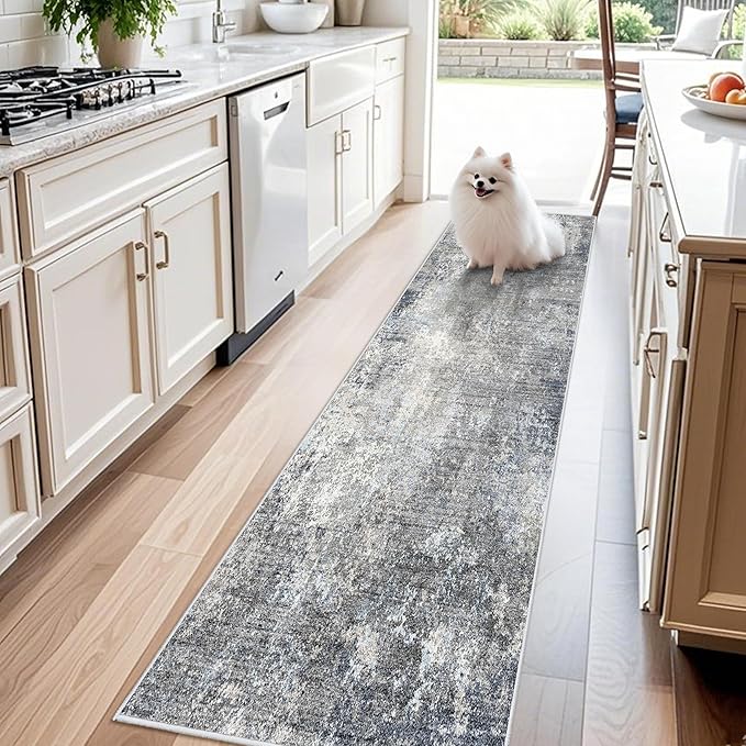 2x8 Washable Non-Slip Hallway Runner Rug – Modern Coastal Abstract Neutral by BYYVOORugsforYourHome