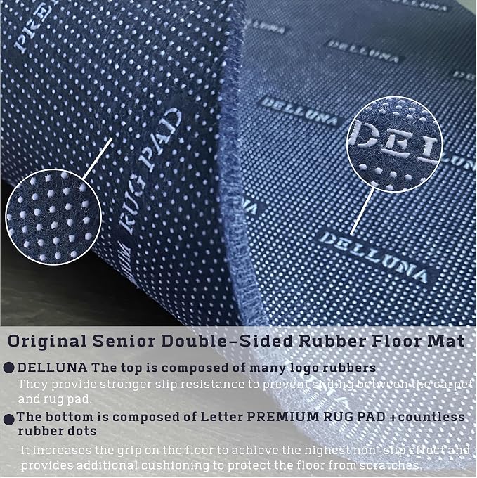 DELLUNA Non-Slip Area Rug Pad 3/8" Thick 2'x8' Double Side Rubber + Felt - Image 4