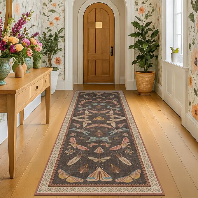 Brown Vintage Hallway Runner Rug 2x8, Washable Non Slip Carpet by HazoHaus