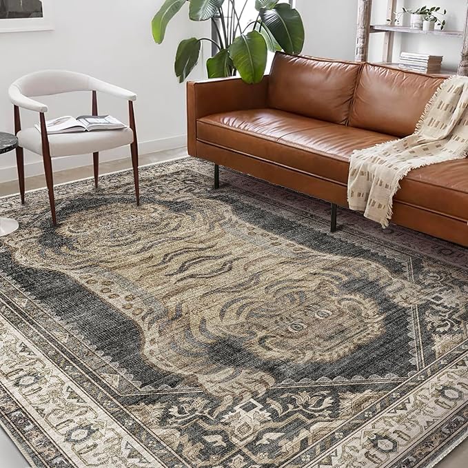 CHAMPLANT Washable Area Rug 8'x10' Retro Boho Design Non-Shedding Non-Slip Easy by CHAMPLANT