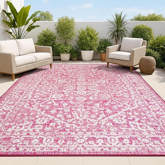 JONATHAN Y Boho Medallion Indoor Outdoor Area Rug 5X8 Fuchsia/Light Gray by JONATHANY
