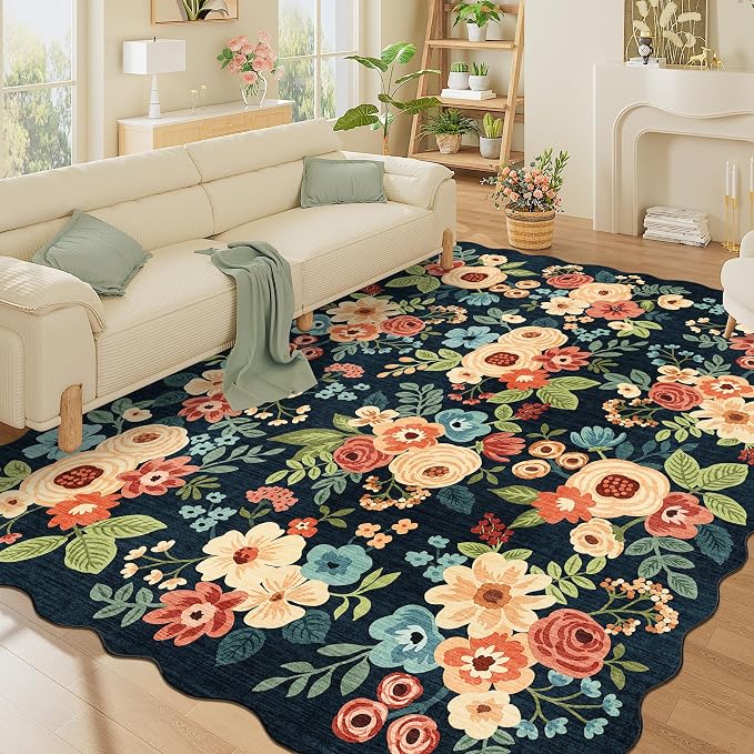 DUKINO 8x10 Area Rug, Floral Washable Rugs by DUKINO