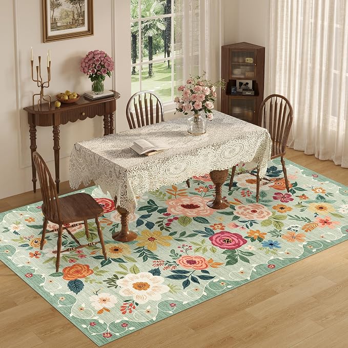 DUKINO 5x8 Area Rug for Living Room, Washable Lightweight Non Slip Floral - Image 5
