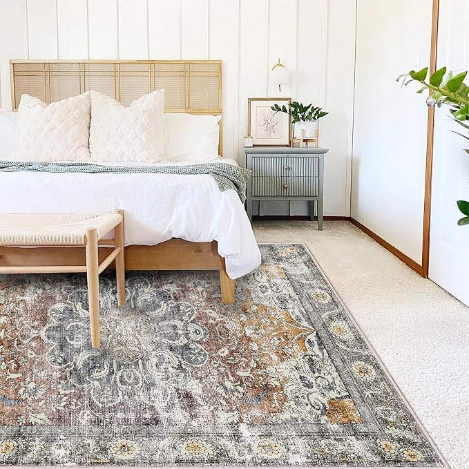 CHAMPLANT Area Rug 8x10 Washable Rug Taupe Vintage Traditional Mat Distressed - Image 2