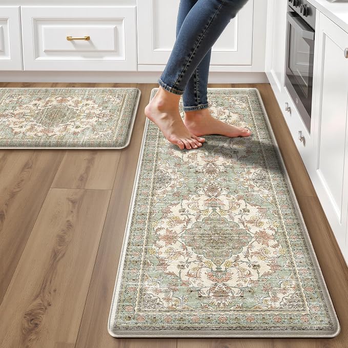 Boho Kitchen Mats for Floor 2 Piece Set Anti Fatigue Cushioned PVC Kitchen Rugs by tubeamin