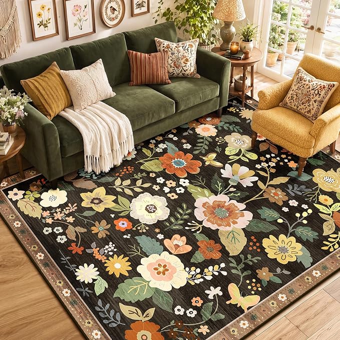 RELEANY Floral 5x7 Area Rugs Washable Print Boho Cute Carpet Non Slip Flower - Image 9
