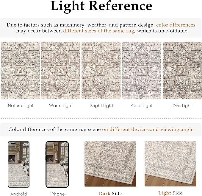 8x10 Washable Vintage Area Rug Beige Oriental Living Room Bedroom Throw Rug - Image 7