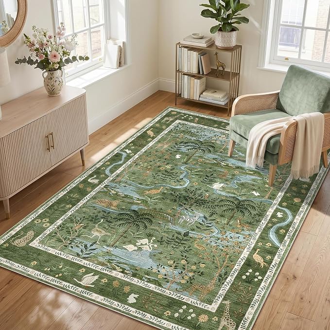 Jungle Animal Print 3x5 Washable Rug by Garvee