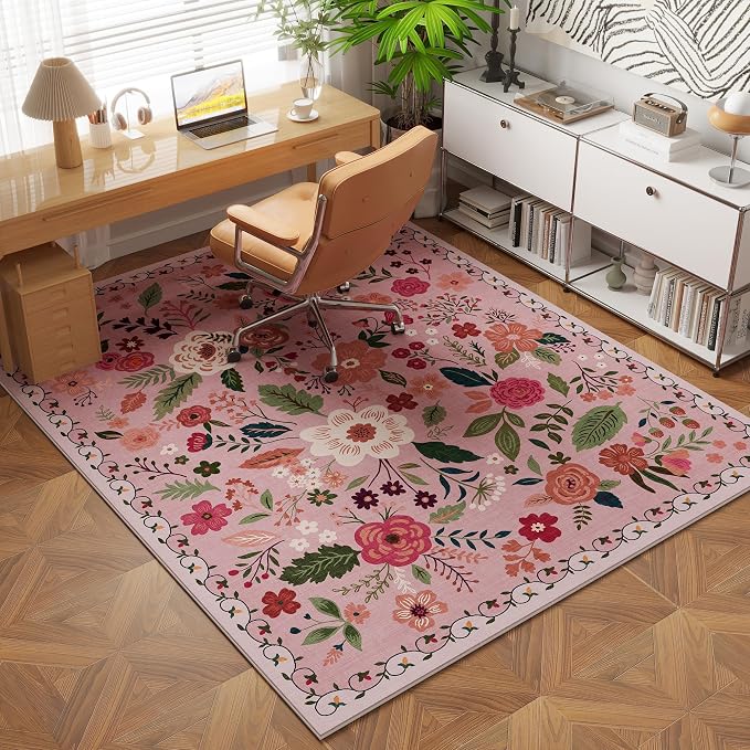 Rugcomf Bedroom Rug 3x5 Rug Washable Area Rug Non Slip Low Pile Boho Floral - Image 2