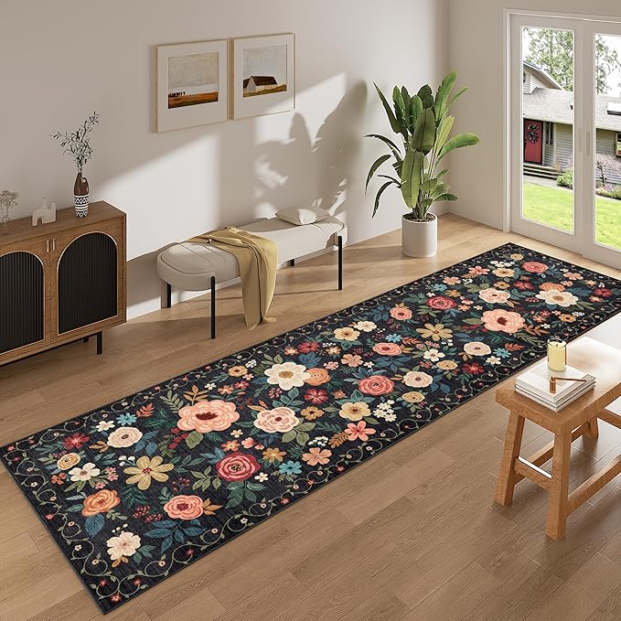 DUKINO 3x12 Washable Runner Rug, Non Slip Soft Floral Hallway Runner Rug - Image 7