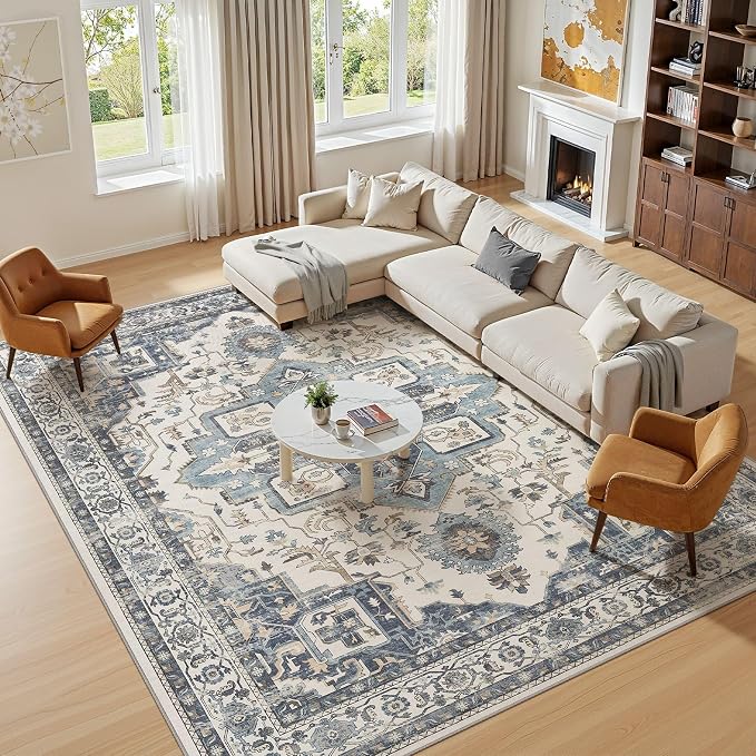 9x12 Washable Area Rugs for Living Room, Large Rug Non Slip Backing Vintage - Image 4
