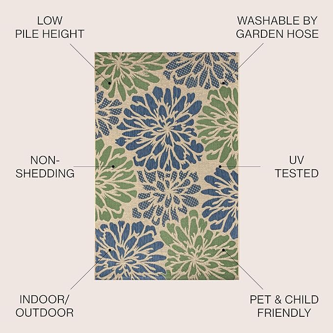 JONATHAN Y Floral Textured Weave Indoor Outdoor Square Area Rug 8X8 Navy/Green - Image 2