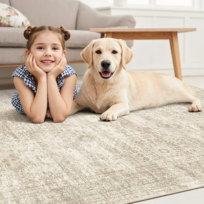 Soalmost 12x15 Washable Area Rug Beige Neutral Abstract Living Room Large - Image 3