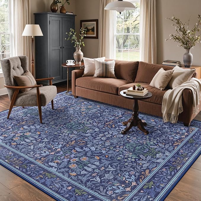 GENIMO 8x10 Washable Area Rug, Non-Slip Vintage Boho Floral Carpet, Large Area by GENIMO