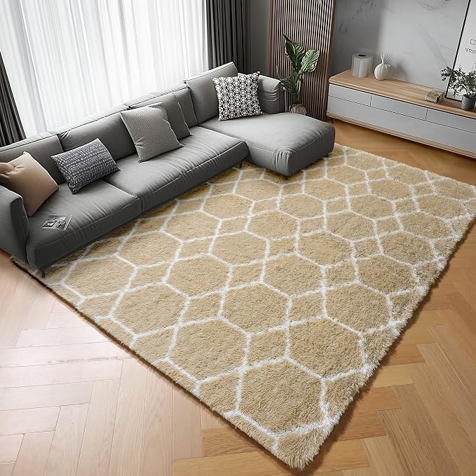 ONASAR 8x10 Area Rugs for Living Room, Fluffy Beige and White Bedroom Rug - Image 9