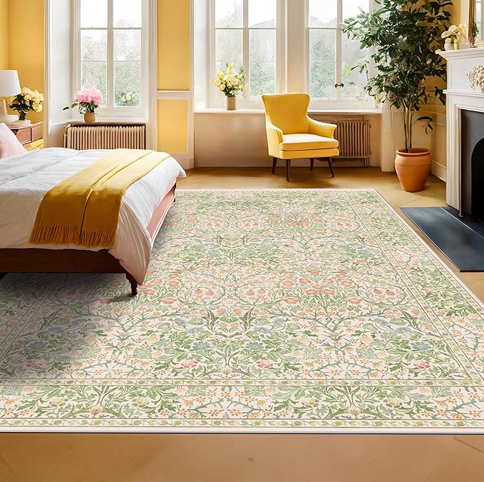 Hazo Haus Light Beige Green Living Room Rug, 6x8 Washable Area Rug - Image 6