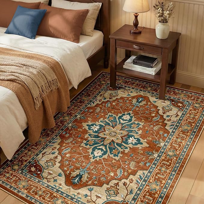 RELEANY Area Rugs 3'x4' Washable Non-Slip, Floral Vintage Distress Medallion by RELEANY