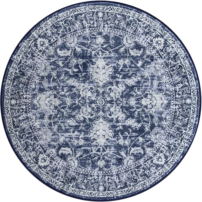KILOCOCO Area Rug 5ft Round Living Room Rug Washable Printed Vintage Floral - Image 9