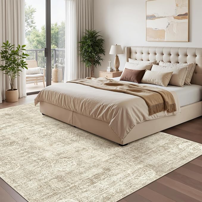 Madane 6x9 Area Rugs for Living Room, Machine Washable Vintage Beige Rug - Image 4