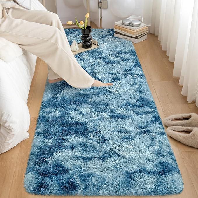 2x10 Feet Soft Fluffy Blue Runner Rug - Image 9