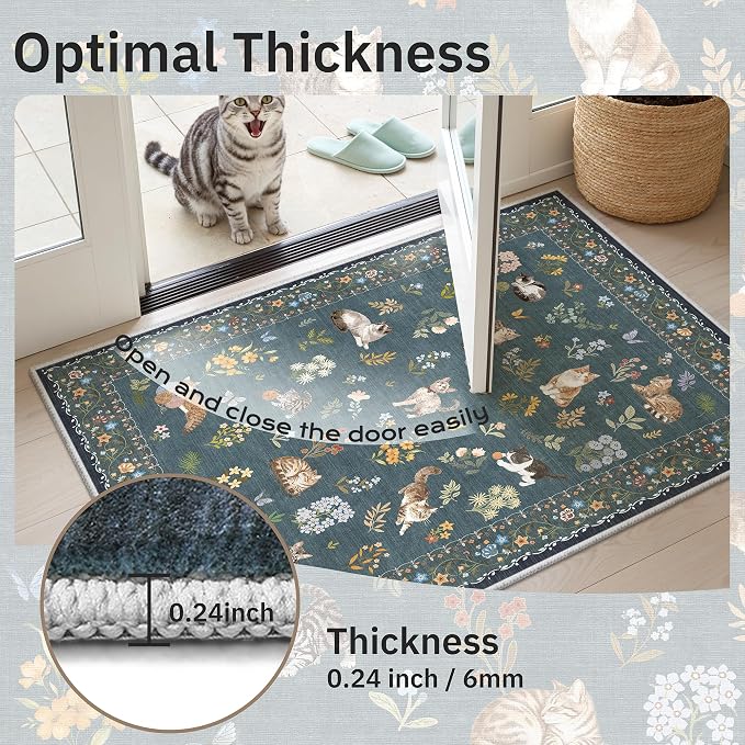 Soalmost Cat 4x6 Area Rugs, Machine Washable Animal Floral Accent Rug Non-Slip - Image 6