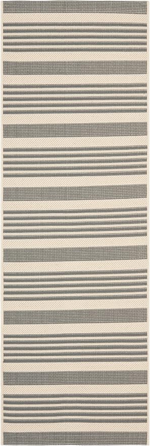 SAFAVIEH Courtyard Collection 2'3' x 22' Grey/Bone CY6062 Stripe Indoor/ - Image 2