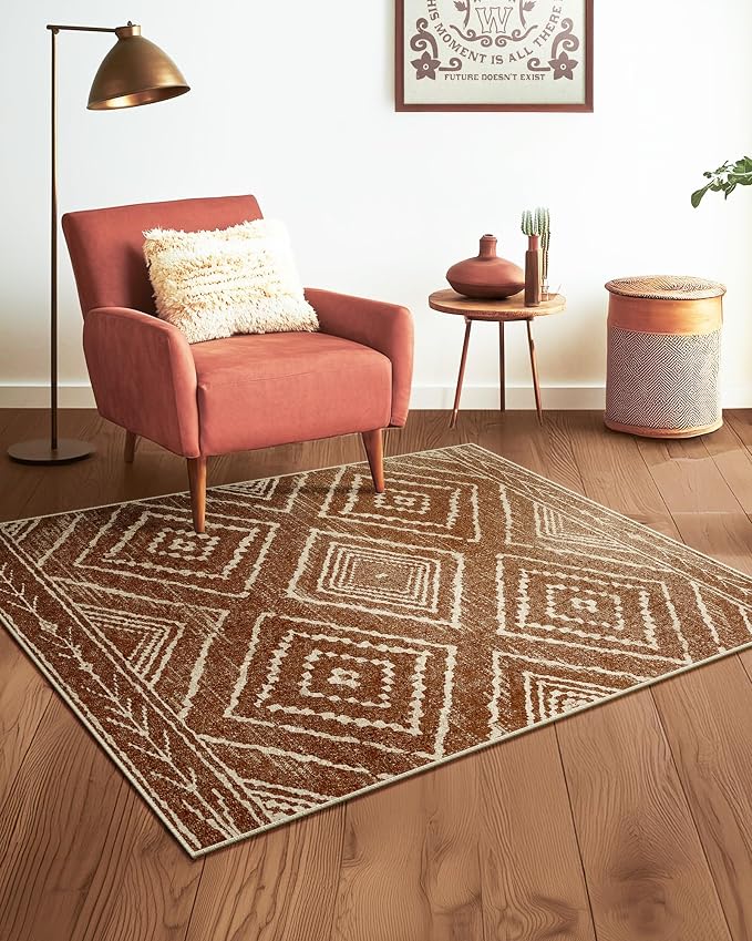 Area Rug 3x5 Rug Low Pile Print Pattern Machine Washable Non-Slip Western Rug by BESTSWEETIE