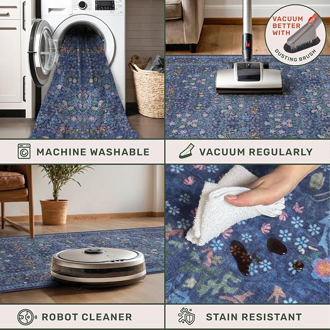 Dark Blue Washable 2x7 Runner Rug Non Slip - Image 4