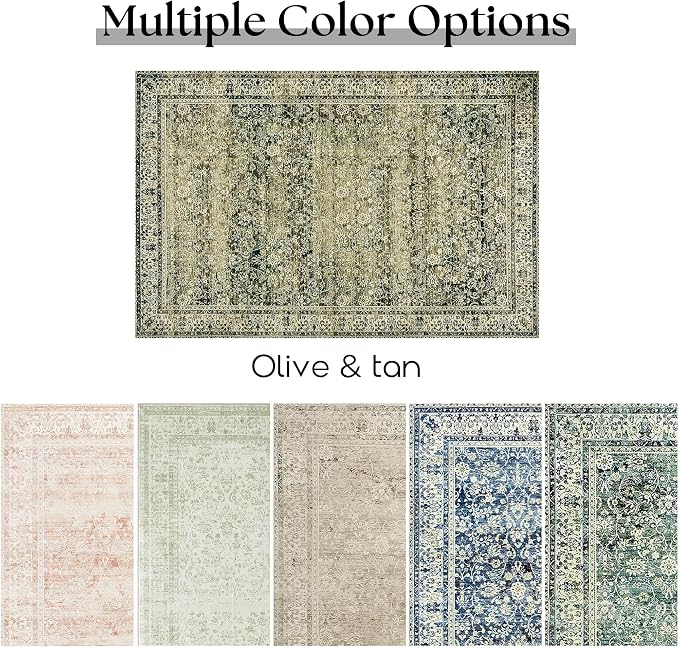 Olive and Tan Area Rugs Washable Rug - Image 6