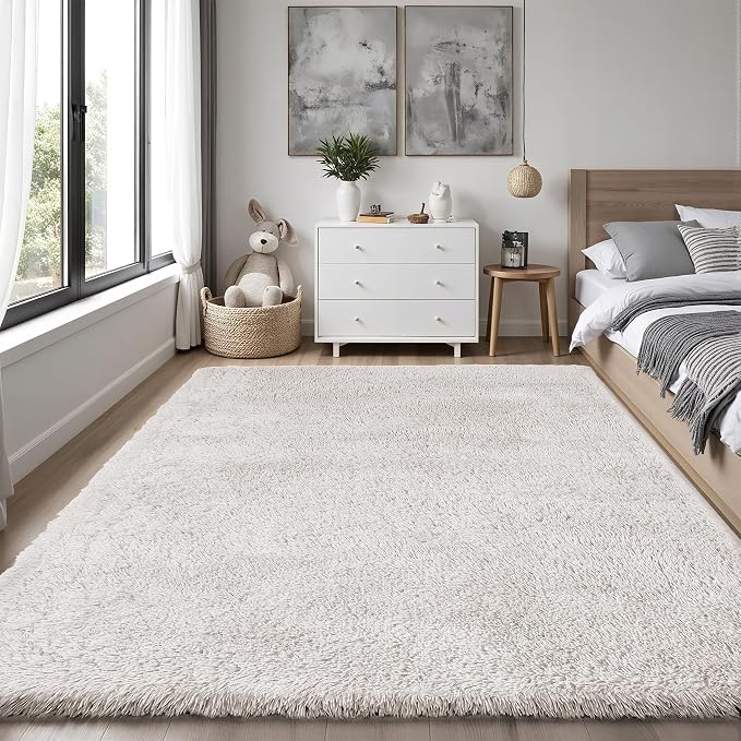 Area Rug for Living Room Bedroom: 6x9 White Soft Fluffy Shag Upgrade Non-Slip - Image 2