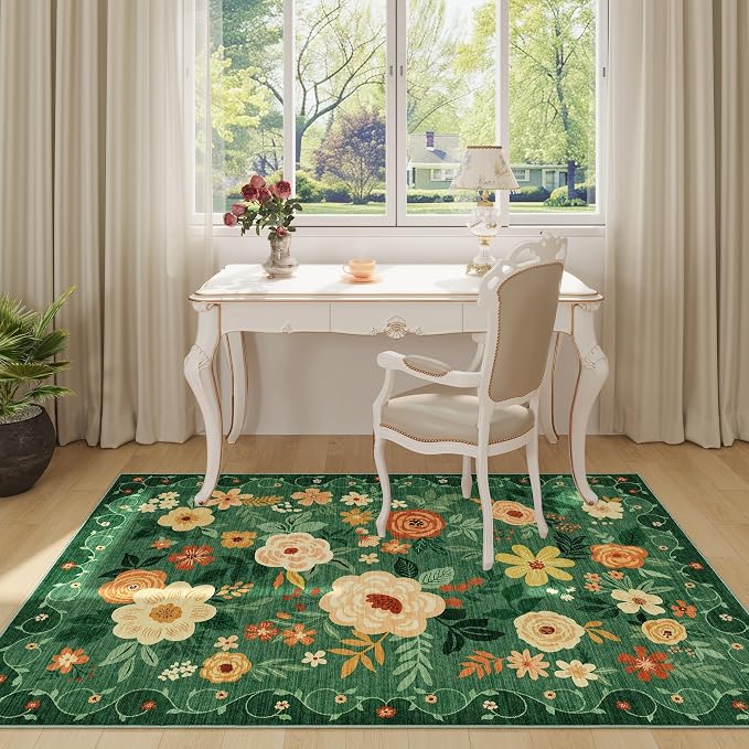 DUKINO 4x6 Area Rug, Lightweight Non Slip Washable Floral Rug, Indoor Low Pile - Image 3