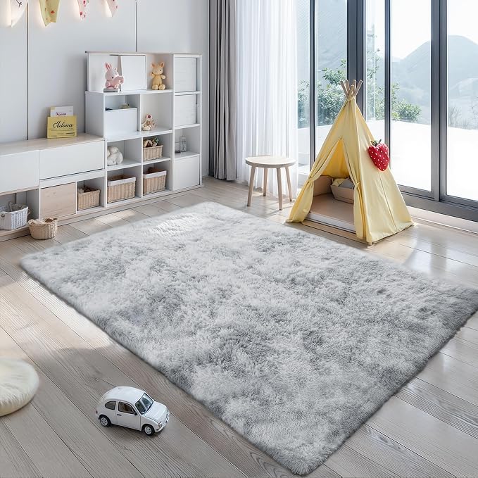 KICHOWUA Area Rug 5x7 Light Grey Fluffy Shag - Image 6
